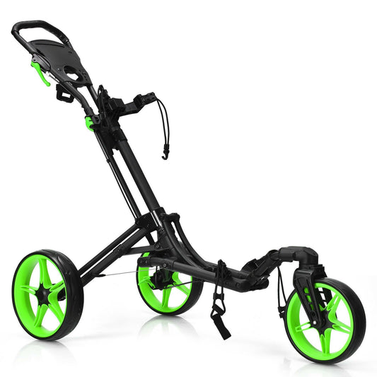 Folding Golf Push Cart with Scoreboard Adjustable Handle Swivel Wheel, Green - Gallery Canada