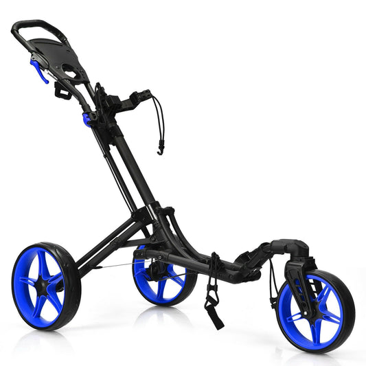 Folding Golf Push Cart with Scoreboard Adjustable Handle Swivel Wheel, Blue - Gallery Canada