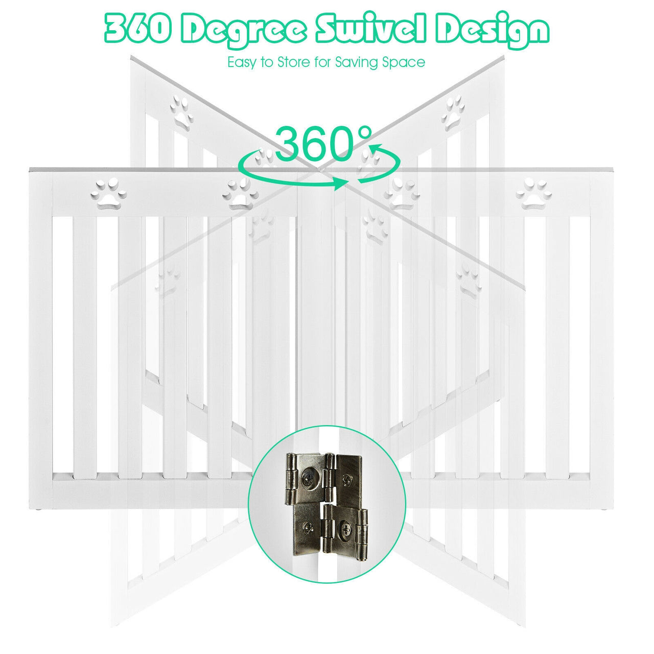 24 Inch Folding Wooden Freestanding Pet Gate Dog Gate with 360° Hinge  - Gallery View 5 of 15