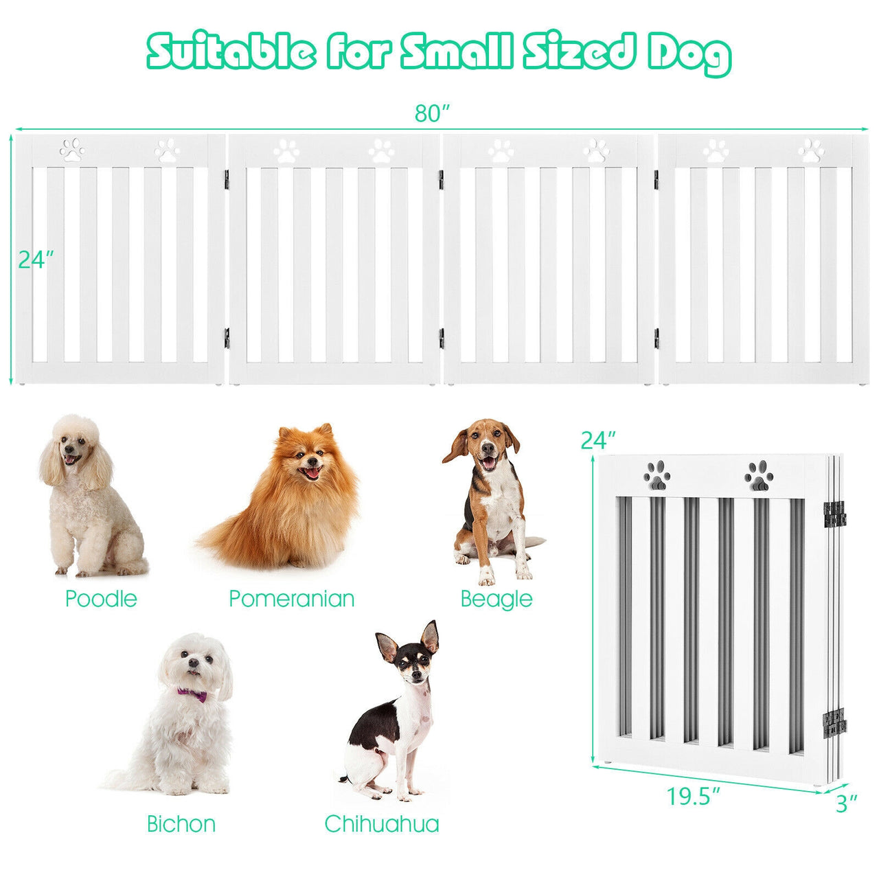 24 Inch Folding Wooden Freestanding Pet Gate Dog Gate with 360° Hinge  - Gallery View 4 of 15