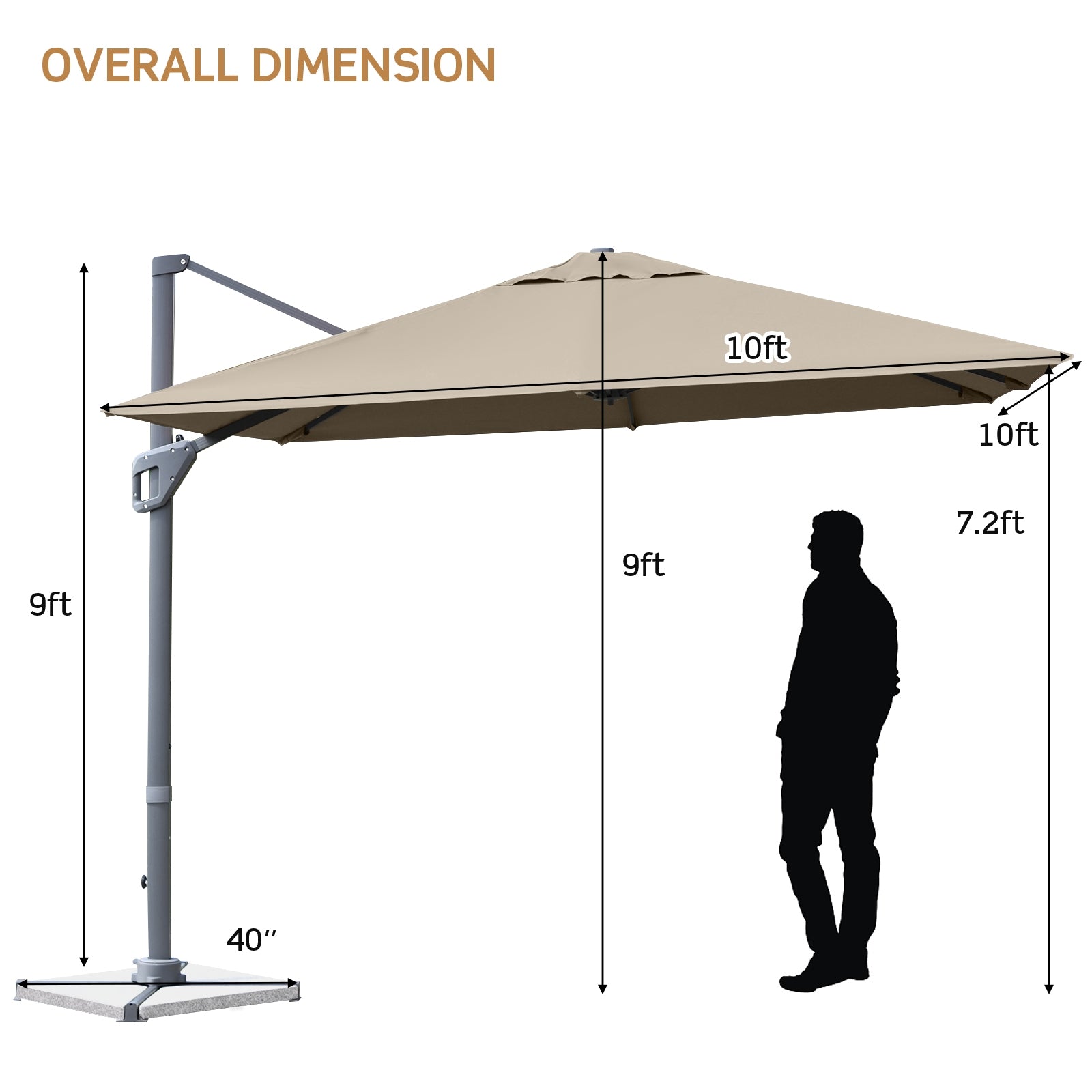 10 x 10 Feet Patio Offset Cantilever Umbrella with Aluminum 360-degree Rotation Tilt, Coffee Outdoor Umbrellas at Gallery Canada