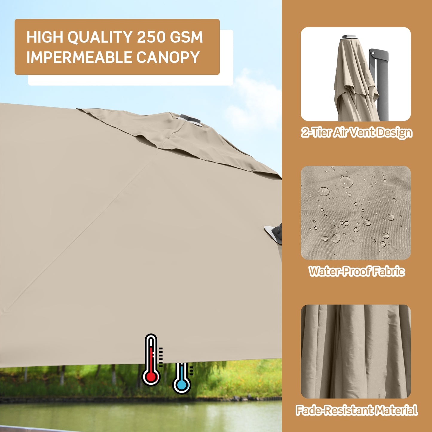 10 x 10 Feet Patio Offset Cantilever Umbrella with Aluminum 360-degree Rotation Tilt, Coffee Outdoor Umbrellas at Gallery Canada