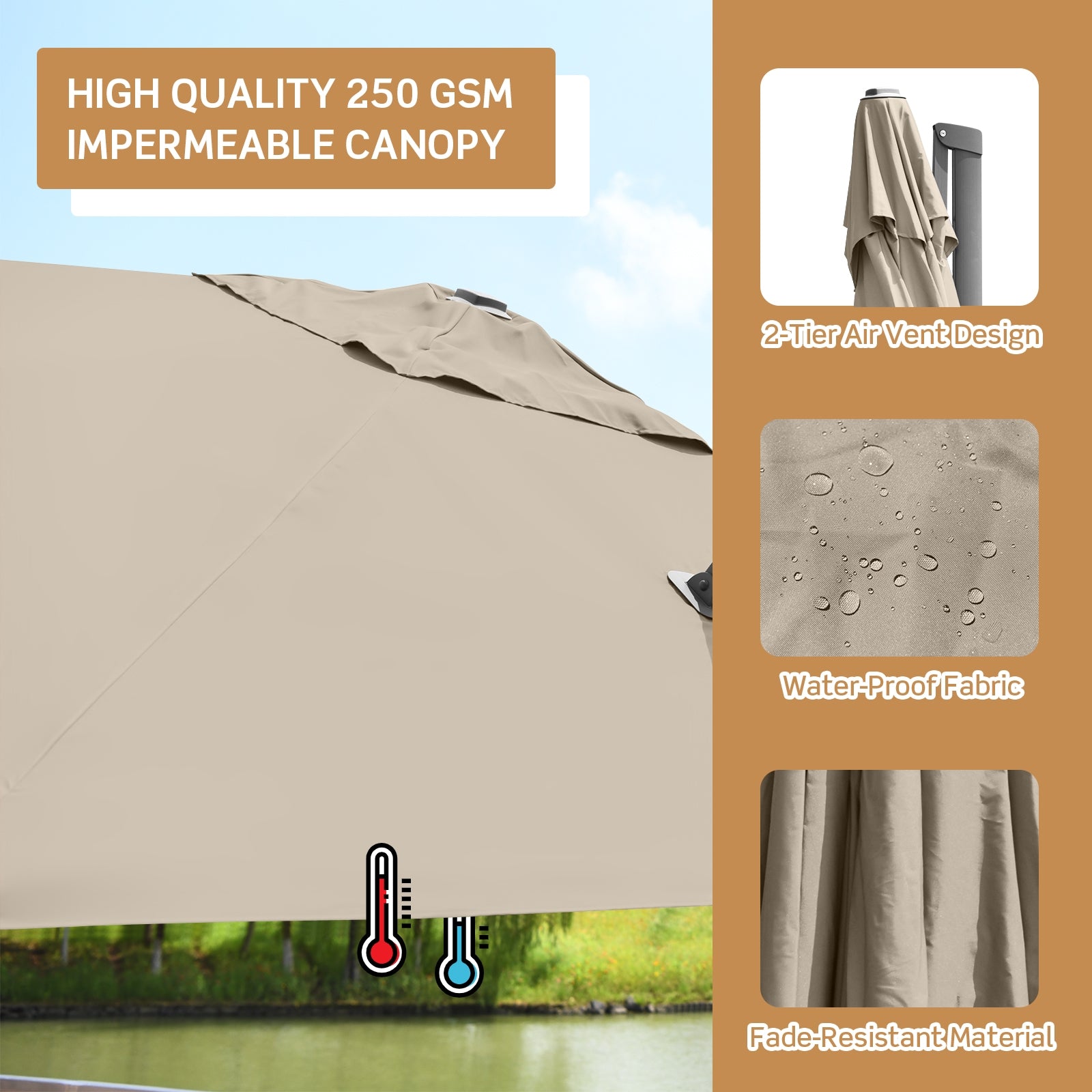 10 x 10 Feet Patio Offset Cantilever Umbrella with Aluminum 360-degree Rotation Tilt, Coffee Outdoor Umbrellas at Gallery Canada