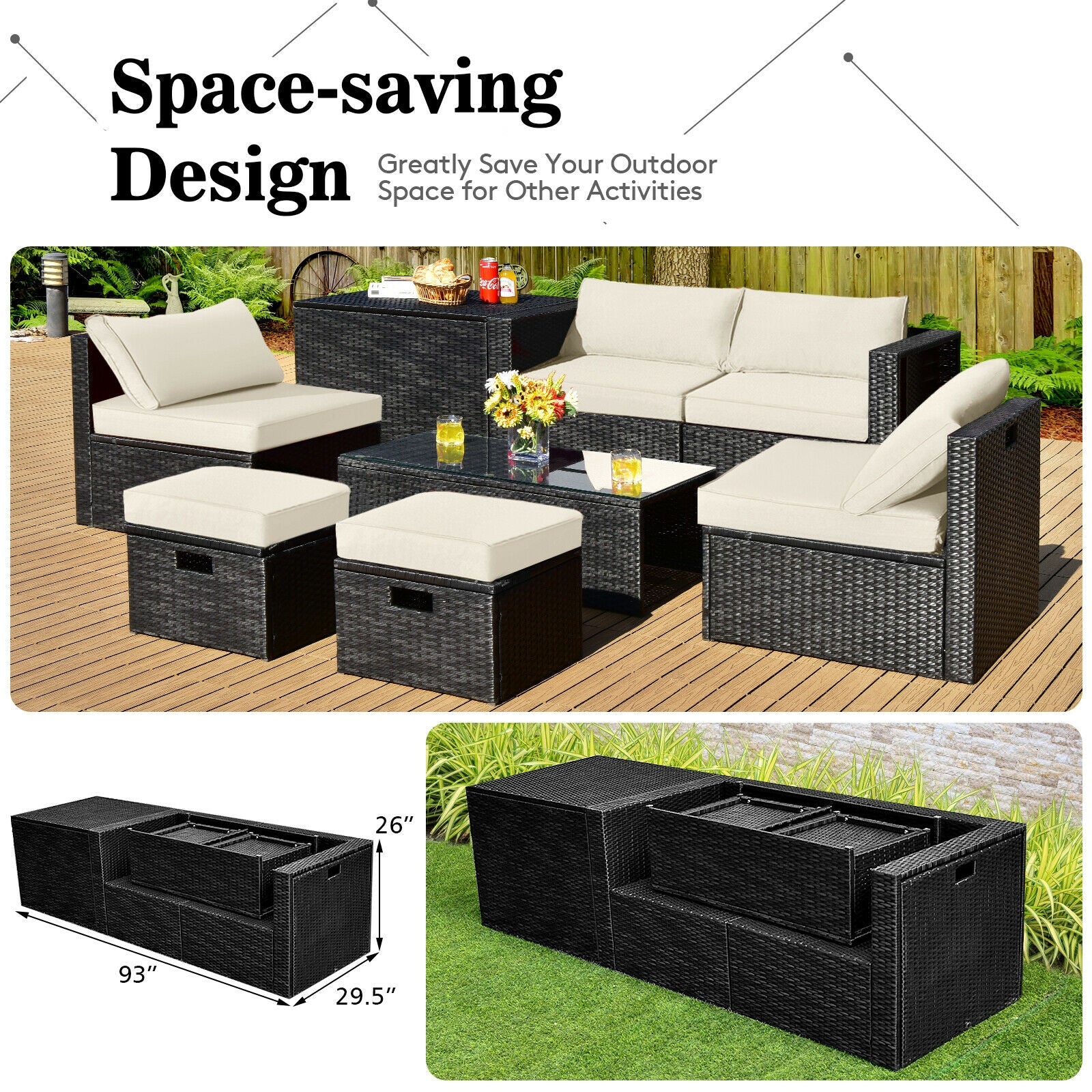 8 Pieces Patio Rattan Storage Table Furniture Set, Off White Outdoor Sectionals at Gallery Canada