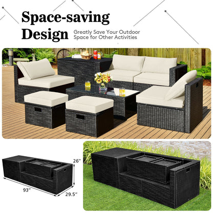 8 Pieces Patio Rattan Storage Table Furniture Set, Off White Outdoor Sectionals at Gallery Canada