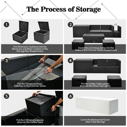 8 Pieces Patio Rattan Storage Table Furniture Set, Off White Outdoor Sectionals at Gallery Canada