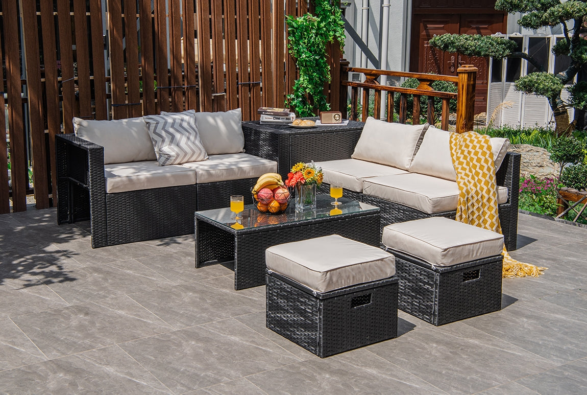8 Pieces Patio Rattan Storage Table Furniture Set, Off White Outdoor Sectionals at Gallery Canada