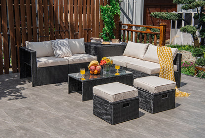 8 Pieces Patio Rattan Storage Table Furniture Set, Off White Outdoor Sectionals at Gallery Canada