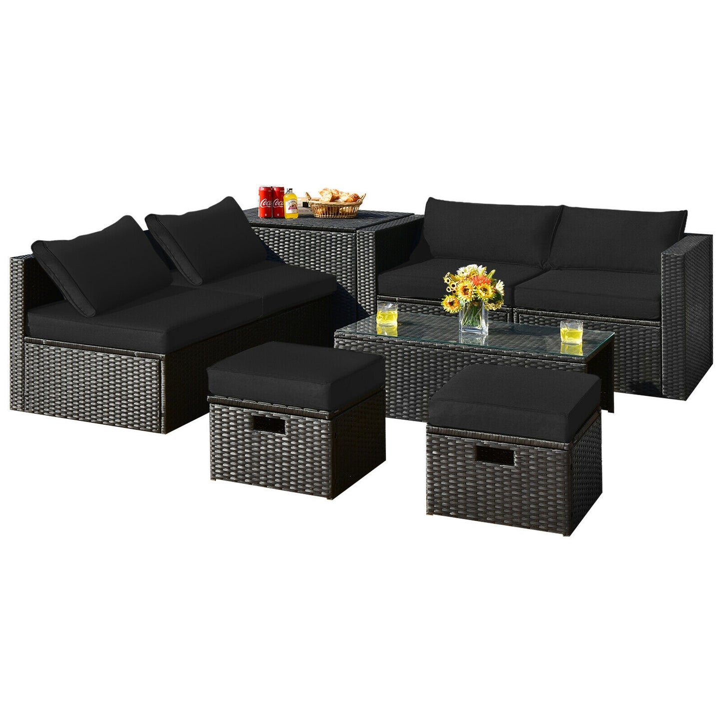 8 Pieces Patio Rattan Storage Table Furniture Set, Black Outdoor Sectionals at Gallery Canada