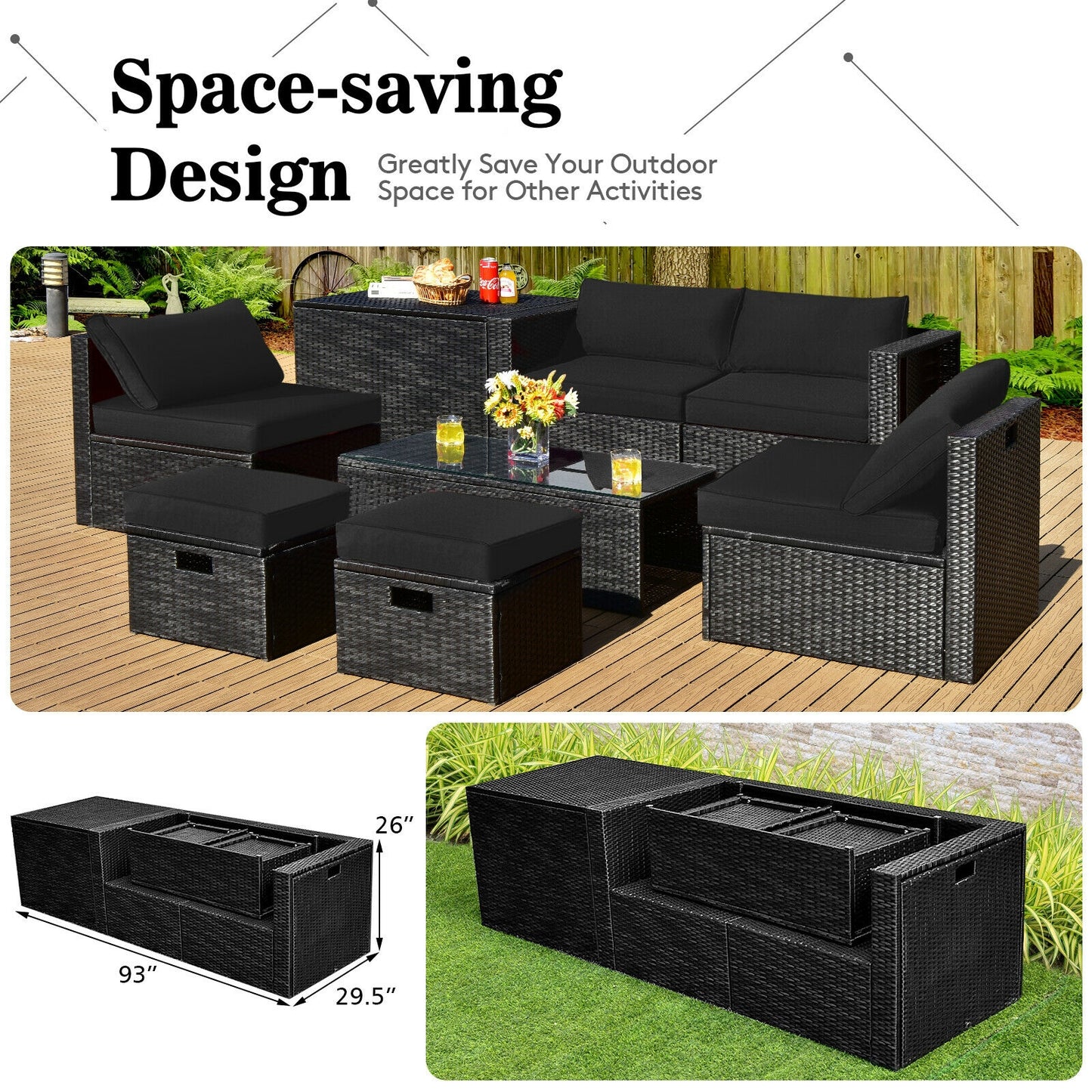 8 Pieces Patio Rattan Storage Table Furniture Set, Black Outdoor Sectionals at Gallery Canada