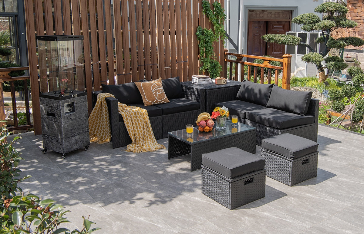 8 Pieces Patio Rattan Storage Table Furniture Set, Black Outdoor Sectionals at Gallery Canada