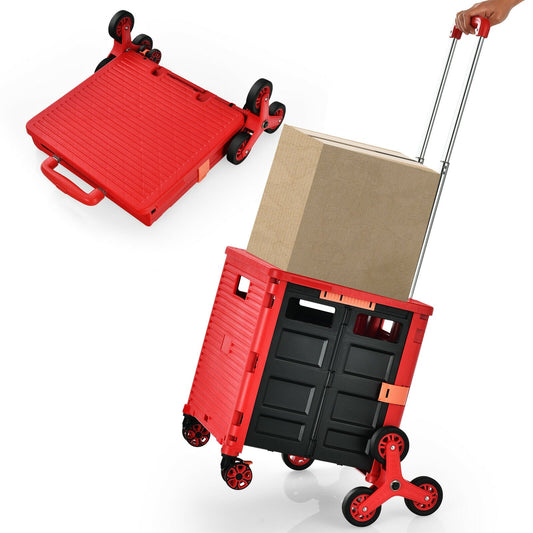 Foldable Utility Cart for Travel and Shopping, Red