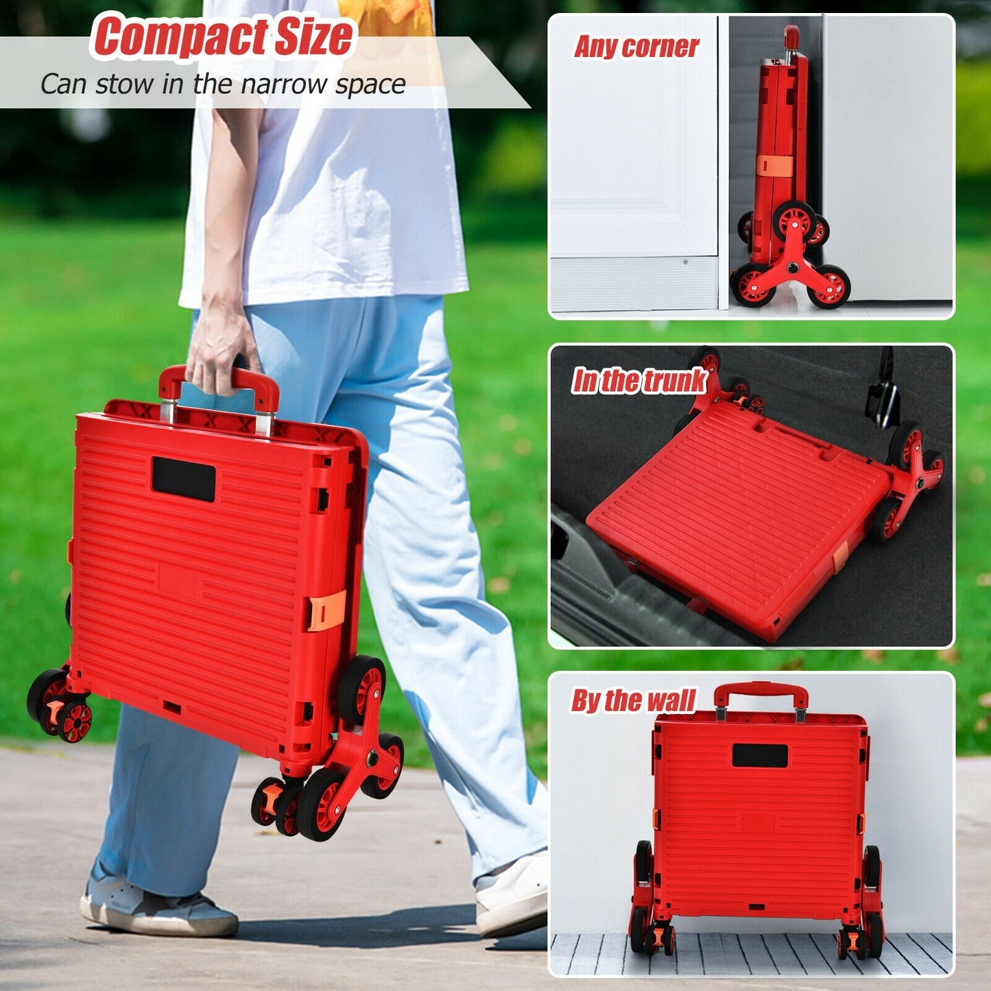 Foldable Utility Cart for Travel and Shopping, Red - Gallery Canada
