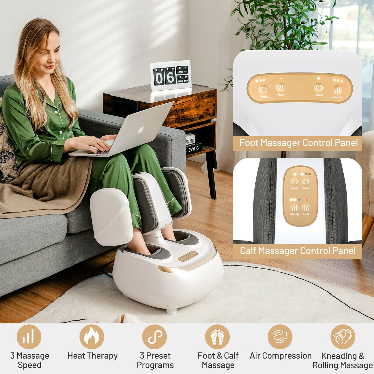 2-in-1 Foot and Calf Massager with Heat Function - Gallery View 3 of 9