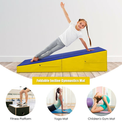 Folding Incline Mat Slope Cheese Gymnastics Gym Exercise Yellow, Yellow - Gallery Canada