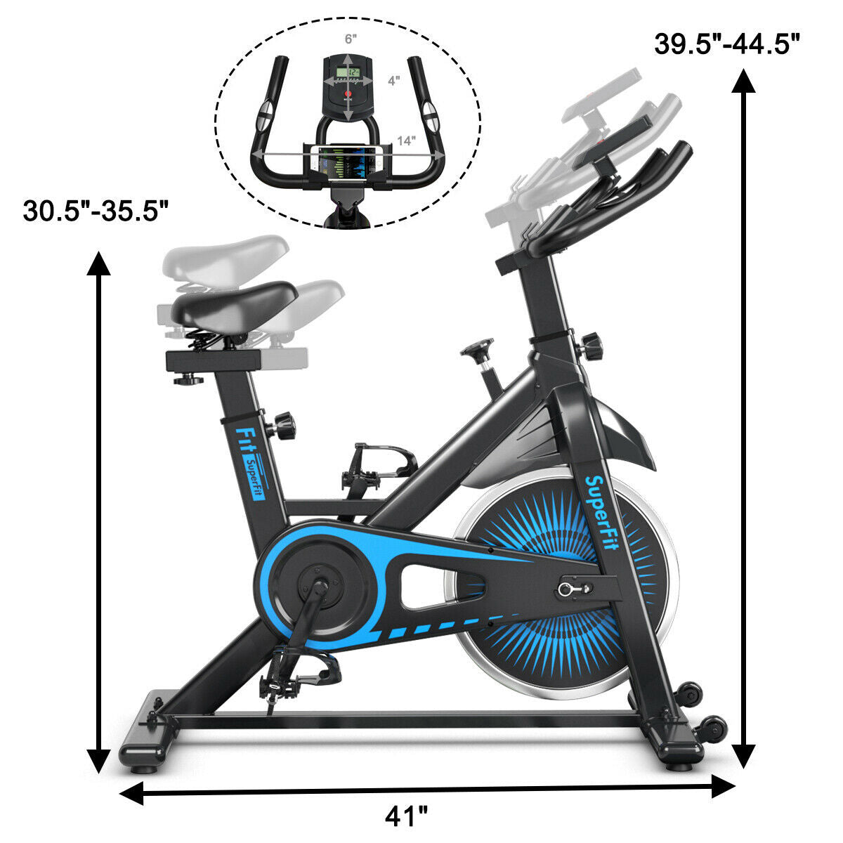Indoor Silent Belt Drive Adjustable Resistance Cycling Stationary Bike, Blue Exercise Bikes at Gallery Canada