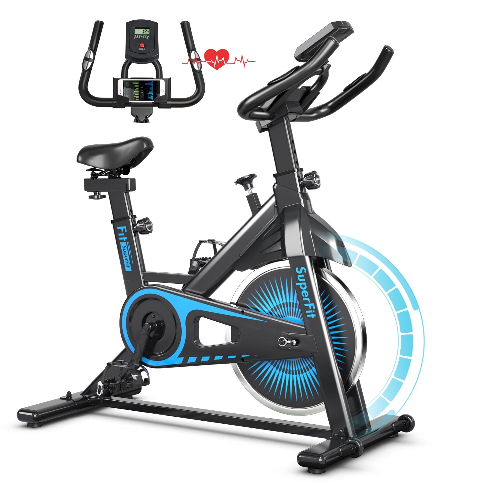 Indoor Silent Belt Drive Adjustable Resistance Cycling Stationary Bike, Blue Exercise Bikes at Gallery Canada