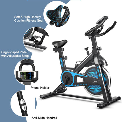 Indoor Silent Belt Drive Adjustable Resistance Cycling Stationary Bike, Blue Exercise Bikes at Gallery Canada