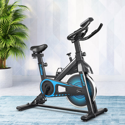 Indoor Silent Belt Drive Adjustable Resistance Cycling Stationary Bike, Blue Exercise Bikes at Gallery Canada