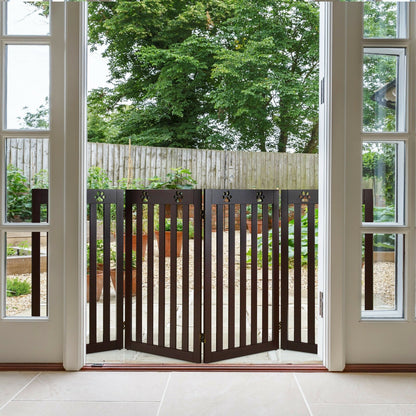 36 Inch Folding Wooden Freestanding Pet Gate  with 360° Hinge, Dark Brown at Gallery Canada