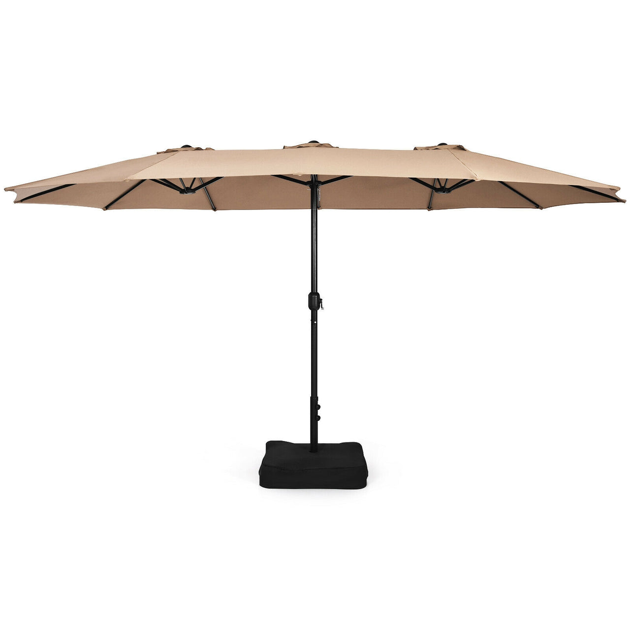 15 Feet Double-Sided Twin Patio Umbrella with Crank and Base Coffee in Outdoor Market - Gallery View 8 of 11