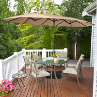 Thumbnail for 15 Feet Double-Sided Twin Patio Umbrella with Crank and Base Coffee in Outdoor Market - Gallery View 6 of 11