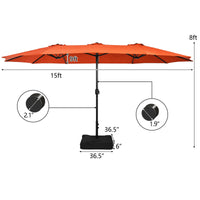 Thumbnail for 15 Feet Double-Sided Twin Patio Umbrella with Crank and Base Coffee in Outdoor Market - Gallery View 4 of 11
