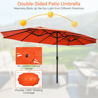 Thumbnail for 15 Feet Double-Sided Twin Patio Umbrella with Crank and Base Coffee in Outdoor Market - Gallery View 9 of 11