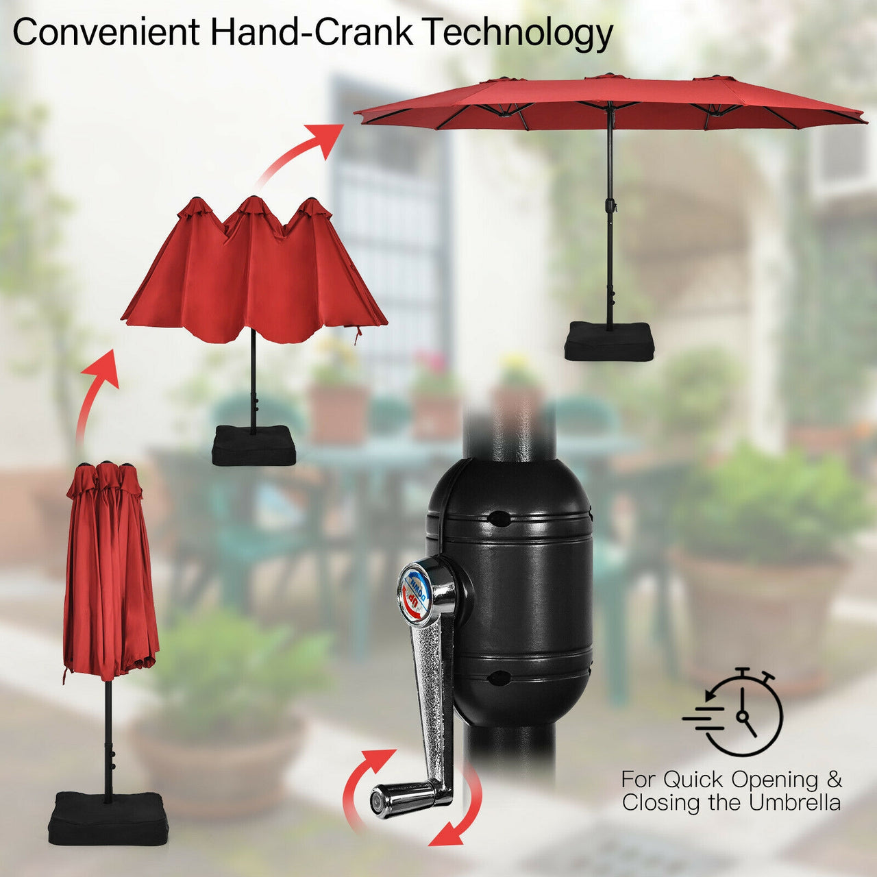 15 Feet Double-Sided Twin Patio Umbrella with Crank and Base Coffee in Outdoor Market - Gallery View 5 of 11