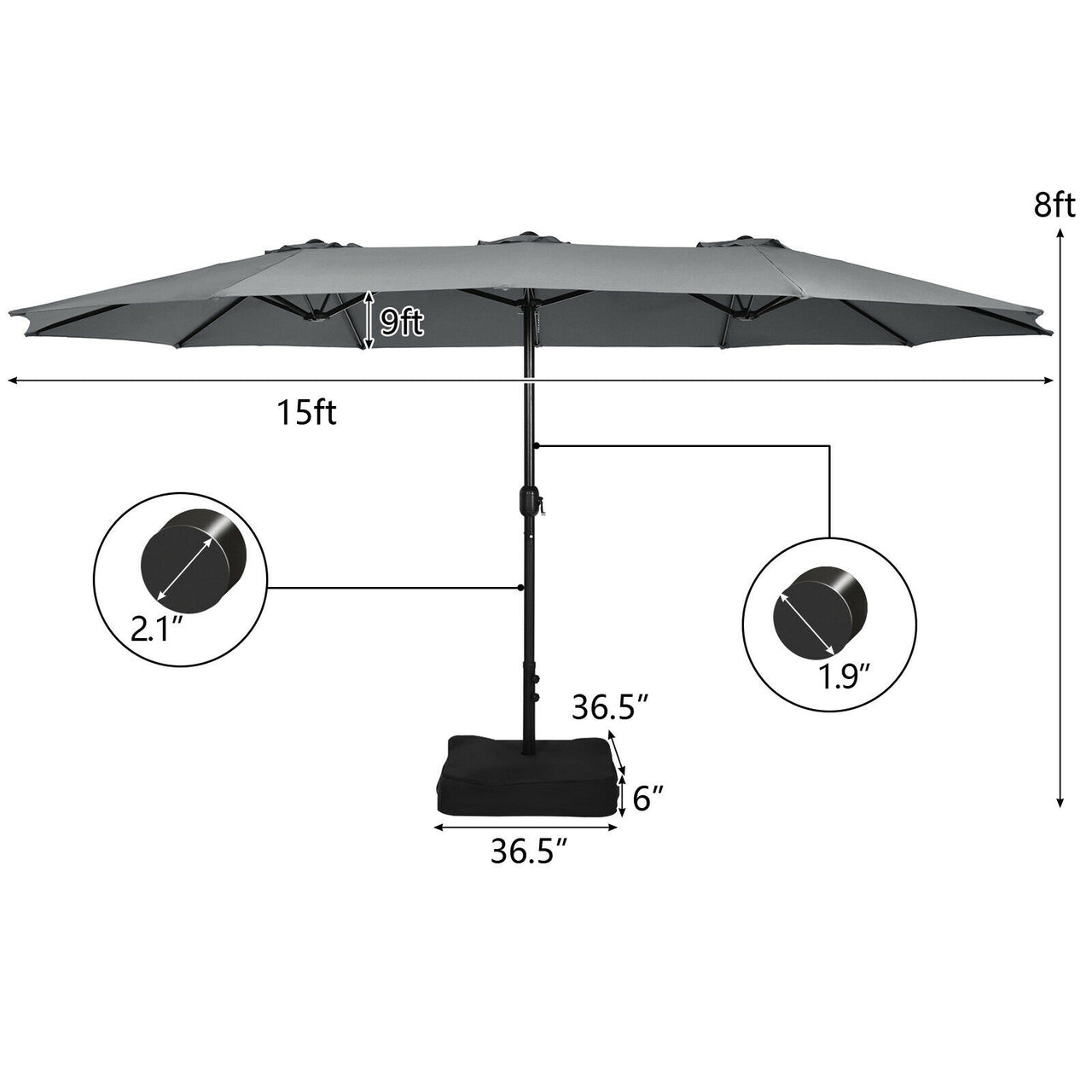 15 Feet Double-Sided Twin Patio Umbrella with Crank and Base Coffee in Outdoor Market - Gallery View 4 of 11