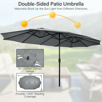 Thumbnail for 15 Feet Double-Sided Twin Patio Umbrella with Crank and Base Coffee in Outdoor Market - Gallery View 9 of 11