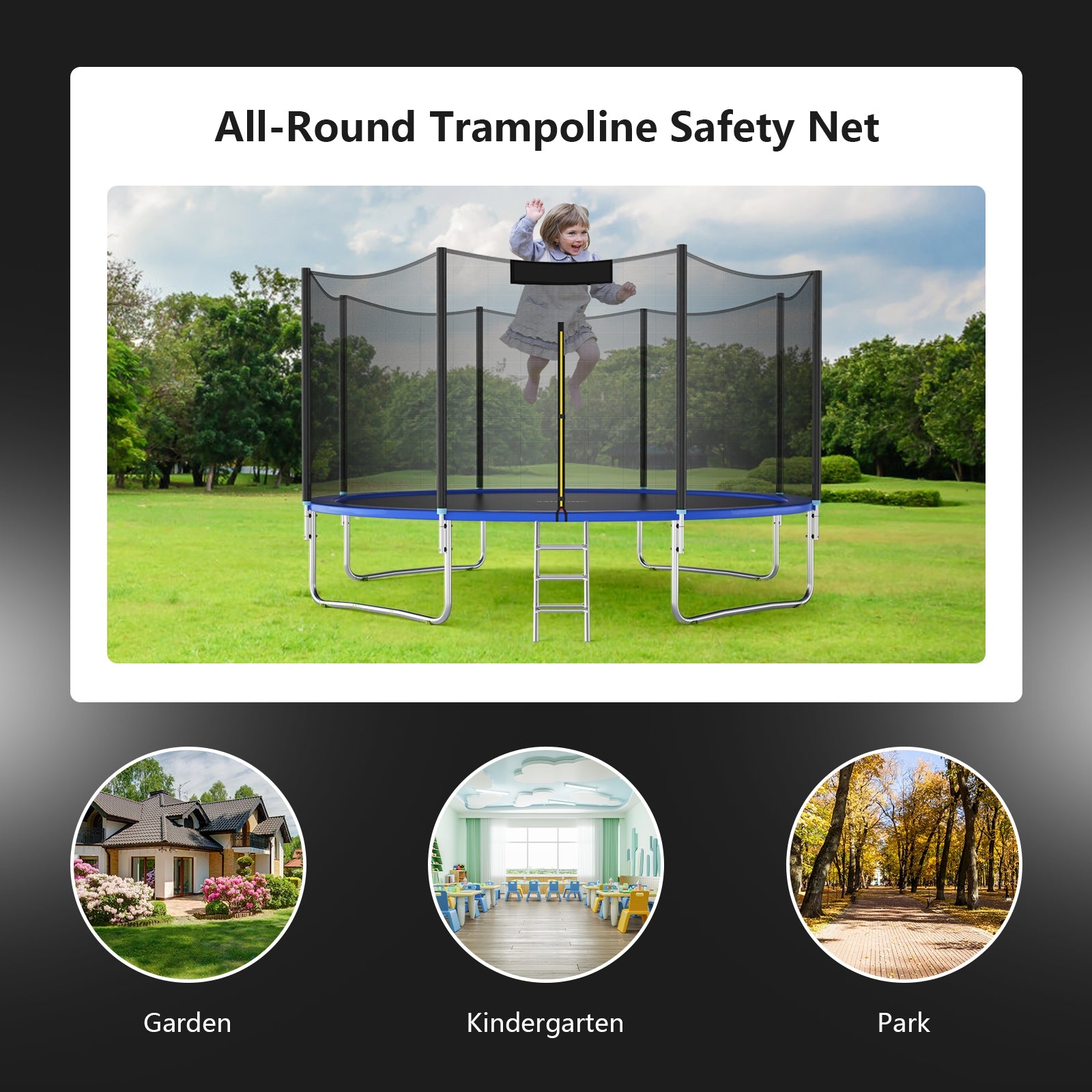 Trampoline Safety Replacement Protection Enclosure Net-10 ft, Black Trampoline Accessories at Gallery Canada