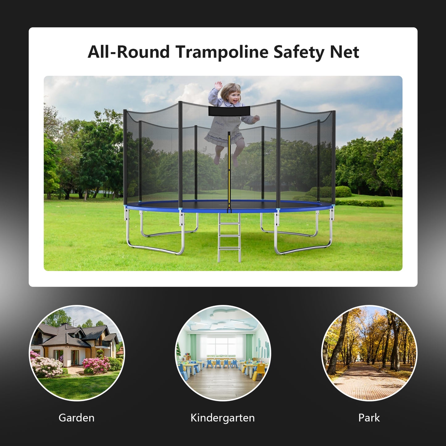 Trampoline Safety Replacement Protection Enclosure Net-10 ft, Black Trampoline Accessories at Gallery Canada