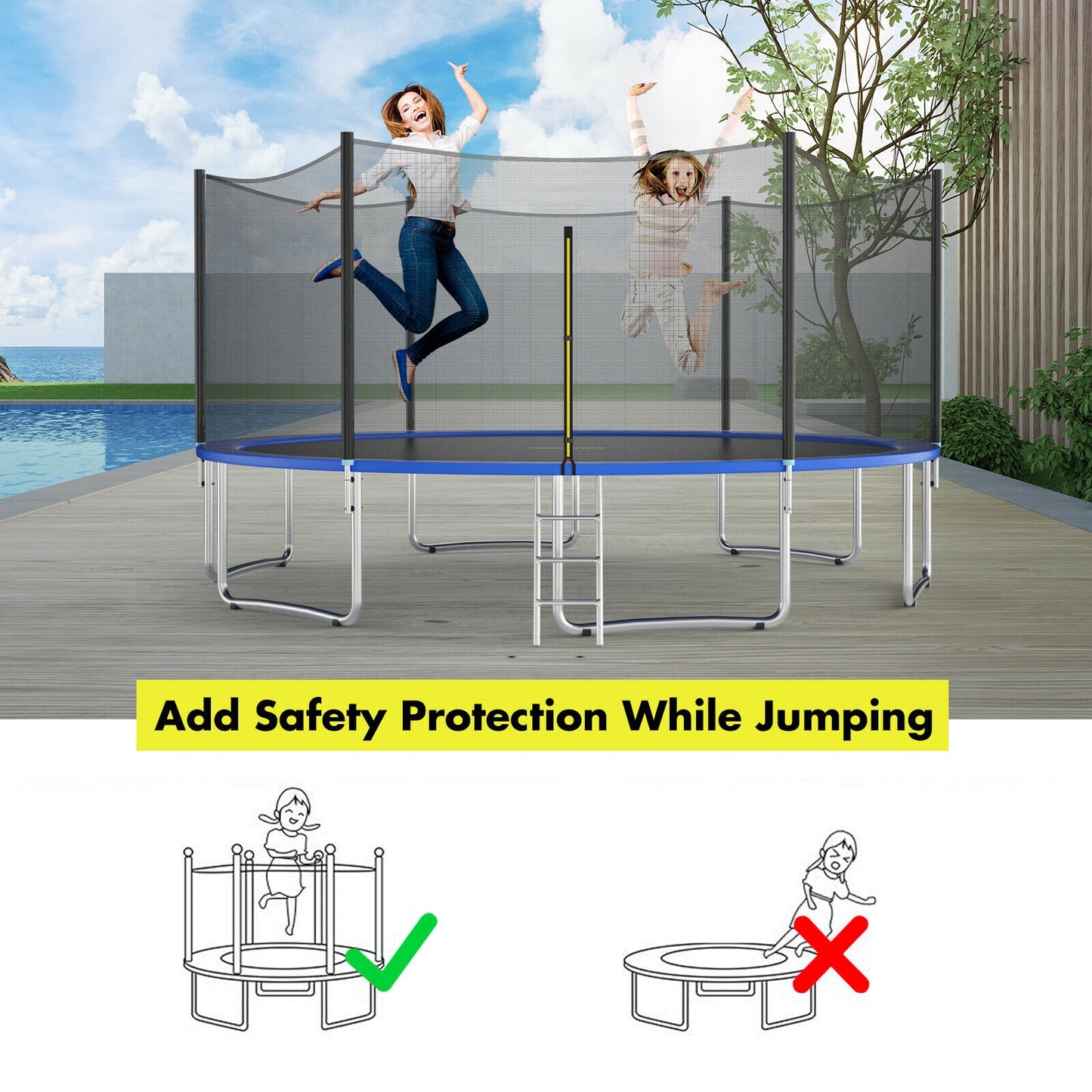 Trampoline Safety Replacement Protection Enclosure Net-15 ft, Black Trampoline Accessories at Gallery Canada