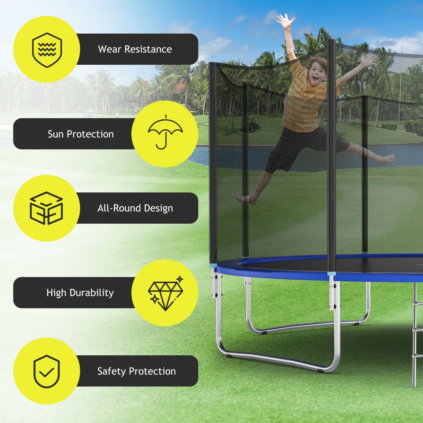 Trampoline Safety Replacement Protection Enclosure Net-15 ft, Black Trampoline Accessories at Gallery Canada