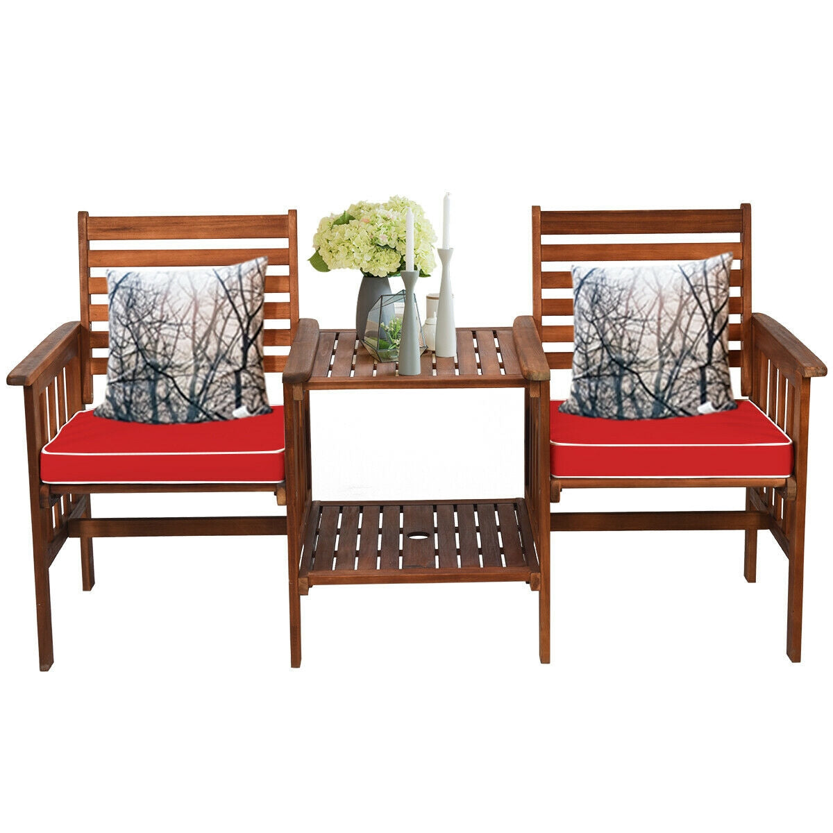 3 pcs Outdoor Patio Table Chairs Set Acacia Wood Loveseat, Red Patio Conversation Sets at Gallery Canada
