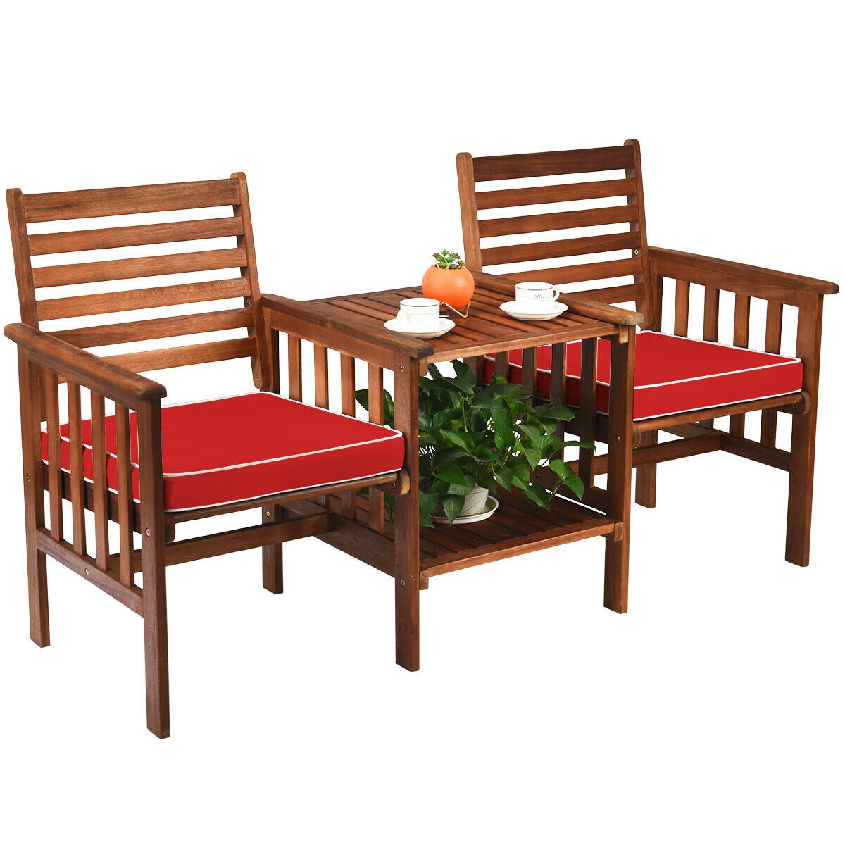 3 pcs Outdoor Patio Table Chairs Set Acacia Wood Loveseat, Red Patio Conversation Sets at Gallery Canada