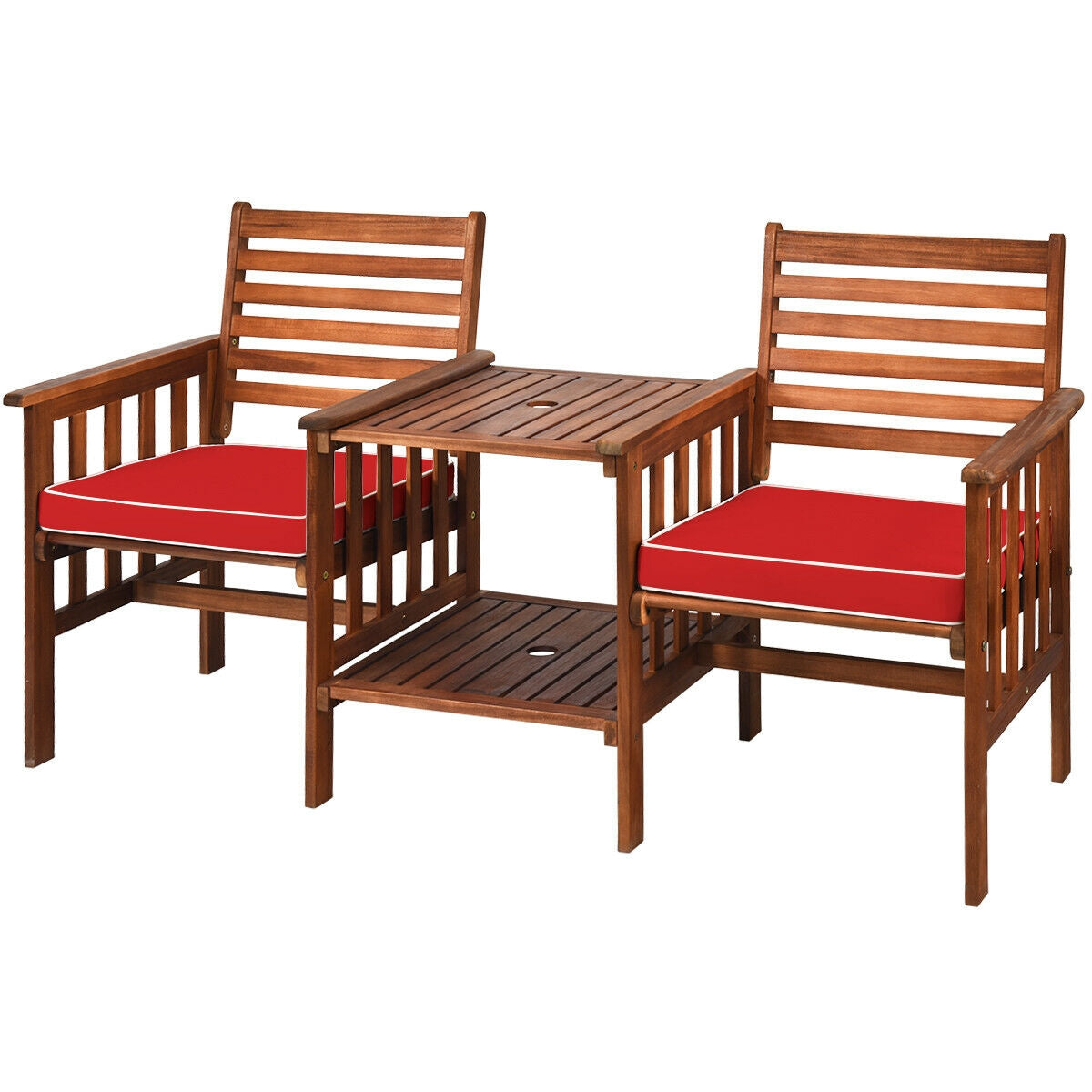 3 pcs Outdoor Patio Table Chairs Set Acacia Wood Loveseat, Red Patio Conversation Sets at Gallery Canada