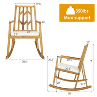 Thumbnail for Patio Acacia Wood Rocking Chair Sofa with Armrest and Cushion for Garden and Deck - Gallery View 4 of 10