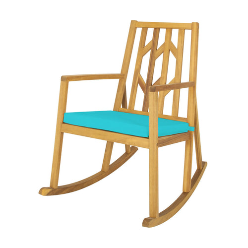 Acacia Wood Rocking Chair Sofa, With Armrest And Cushion, Turquoise