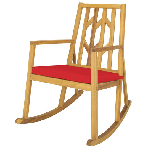 Patio Acacia Wood Rocking Chair Sofa with Armrest and Cushion for Garden and Deck, Red