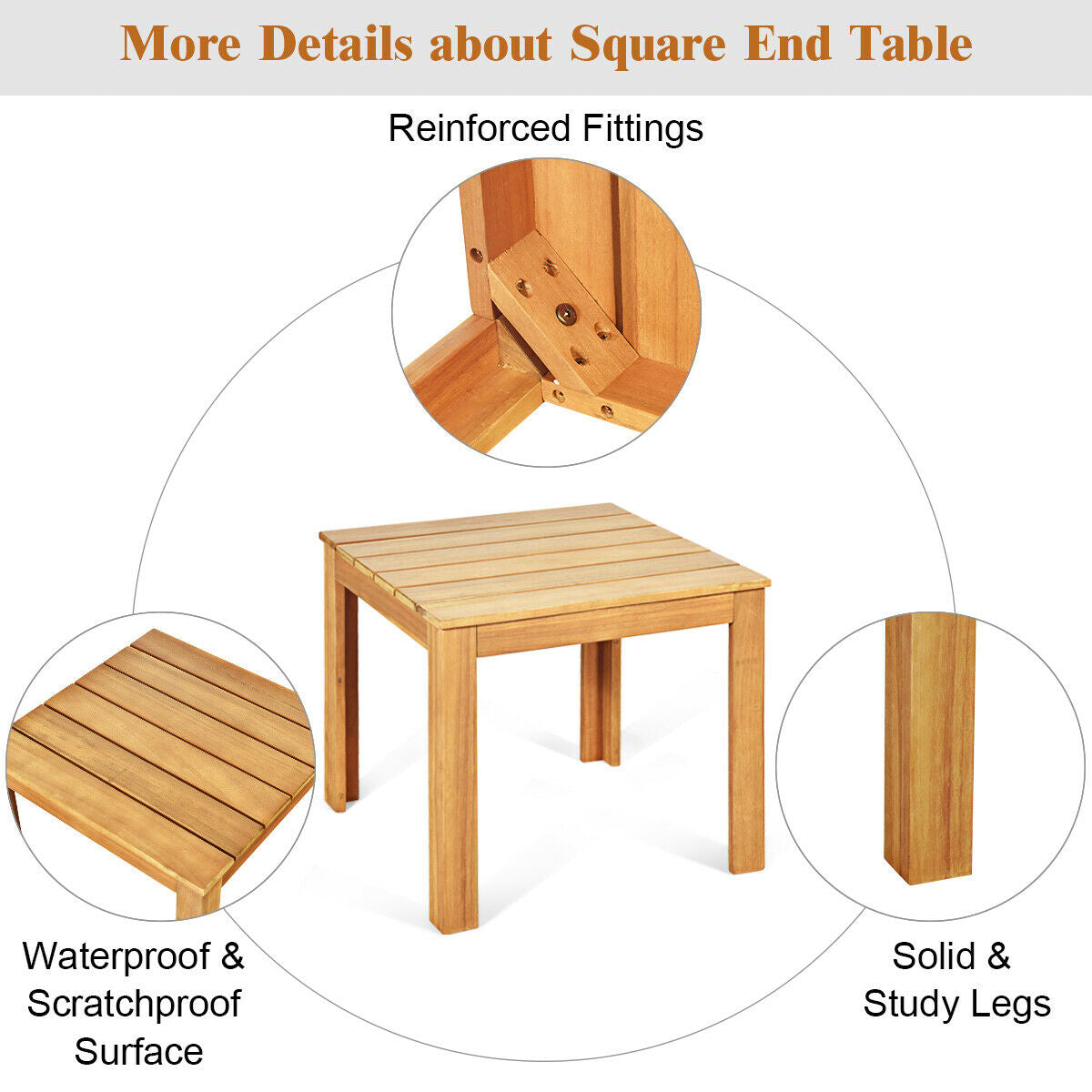 Wooden Square Patio Coffee Bistro Table - Gallery View 5 of 12