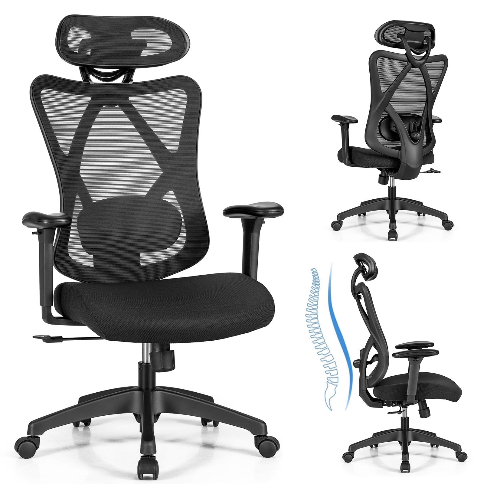 High Back Mesh Executive Chair with Adjustable Lumbar Support, Black Ergonomic Chairs at Gallery Canada