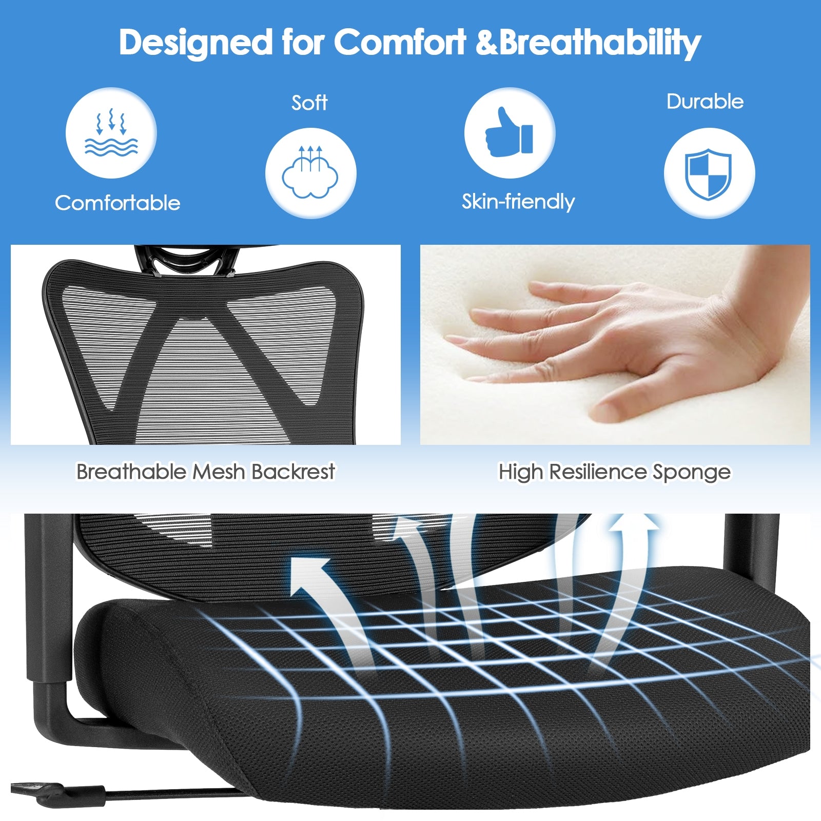 High Back Mesh Executive Chair with Adjustable Lumbar Support, Black Ergonomic Chairs at Gallery Canada