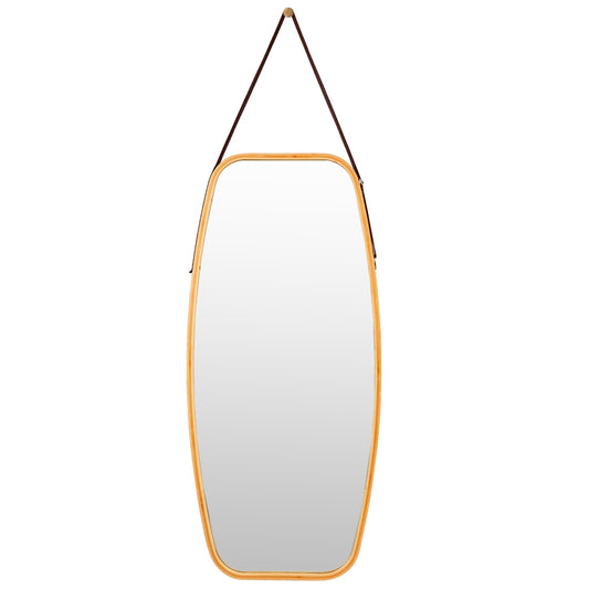 Modern Bamboo Frame Mirror With Adjustable Leather Strap, Natural Wall Mirrors Natural at Gallery Canada