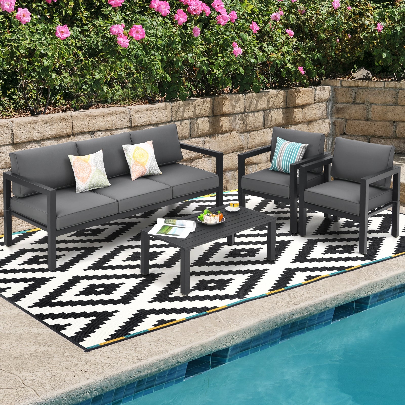 4 Piece Outdoor Furniture Set, Gray Patio Conversation Sets at Gallery Canada