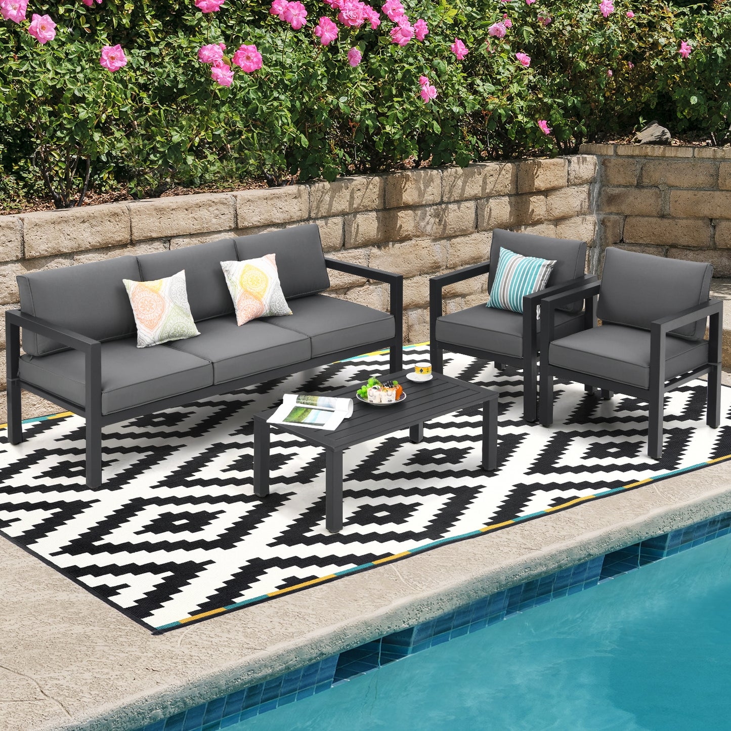 4 Piece Outdoor Furniture Set, Gray Patio Conversation Sets at Gallery Canada