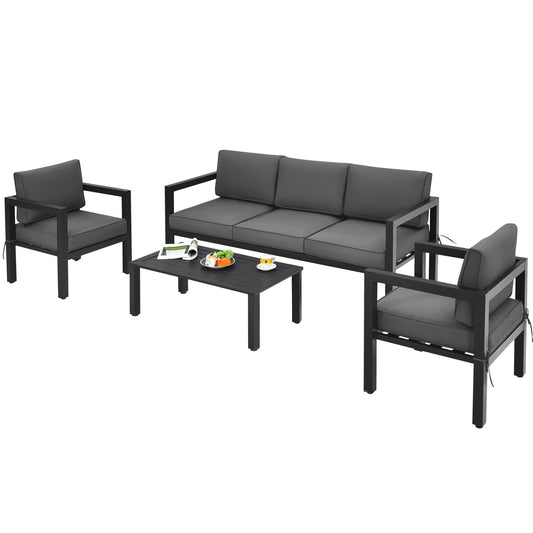 4 Piece Outdoor Furniture Set, Gray Patio Conversation Sets Gray at Gallery Canada