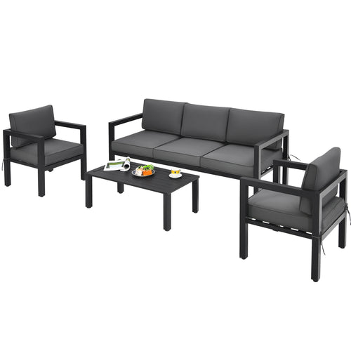 4 Pieces Outdoor Furniture Set for Backyard and Poolside, Gray