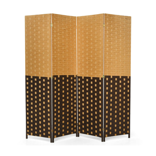 4 Panel Portable Folding Hand-Woven Wall Divider Suitable for Home Office, Brown - Gallery Canada